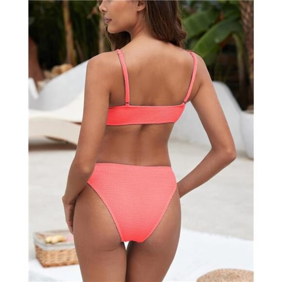 Women's Ribbed Bikini Sets Scoop Neck Cheeky‎ Swimsuit Textured Two Piece Pair - Picture 5 of 5